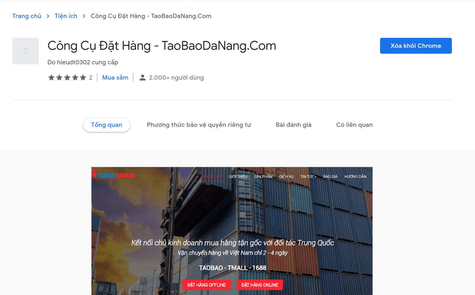 hêm Công Cụ Đặt Hàng - TaoBaoDaNang.Com vào trình duyệt của bạn trên cửa hàng trực tuyến của Chrome