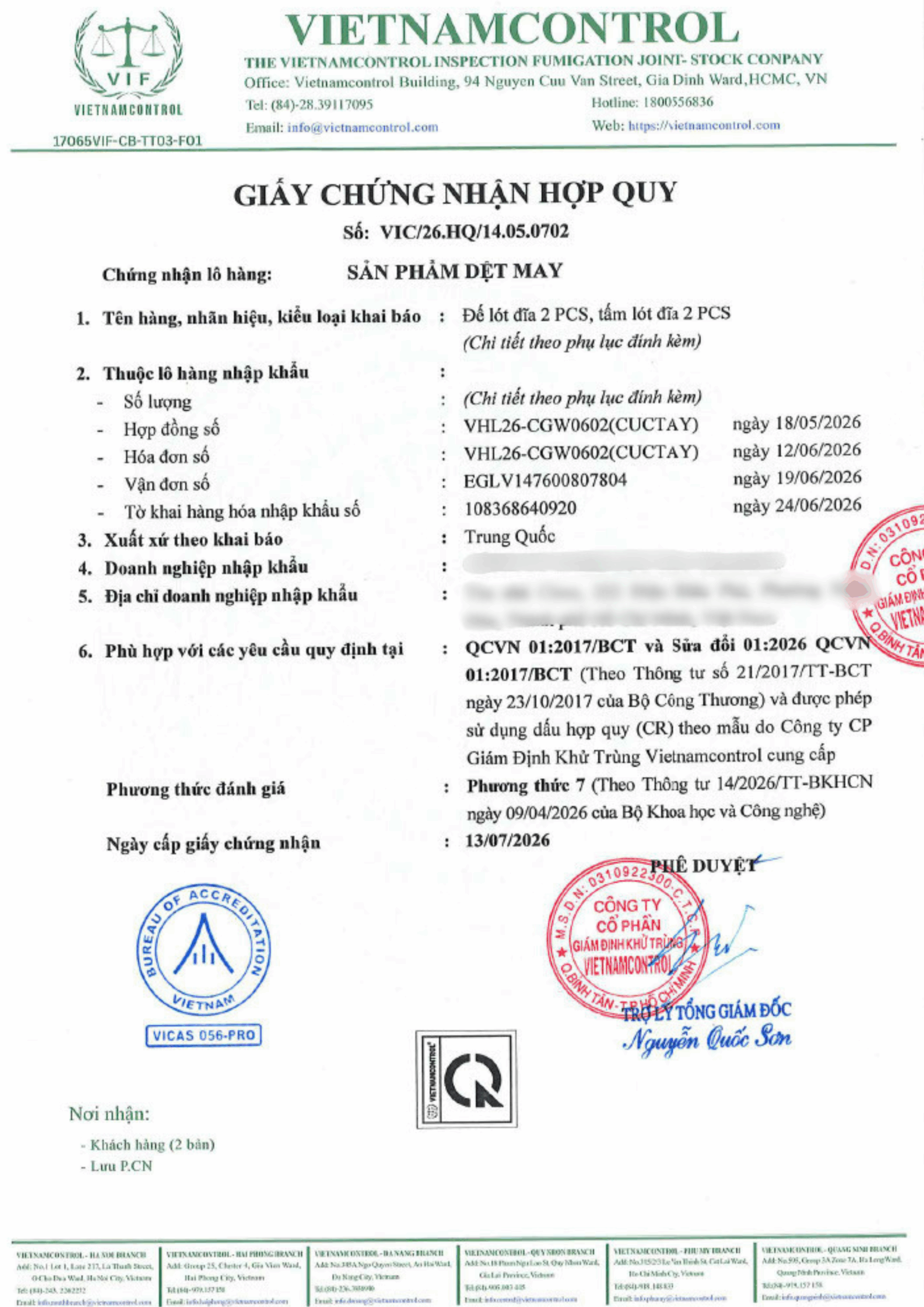 Chứng nhận hợp quy hàng vải từ Trung Quốc: Quy định mới từ 01/07/2026 doanh nghiệp cần biết 1 Chung nhan hop quy 1 scaled
